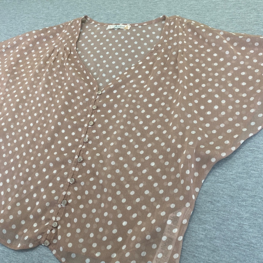Freebird Sheer Top Women S Brown Polka Dot Button Front Sheer Chiffon Batwing